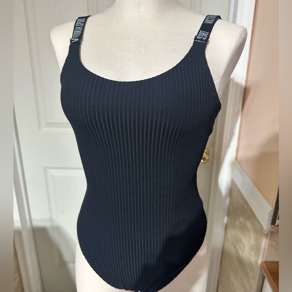 Victorias Secret Sport Black Logo Bodysuit